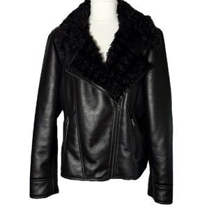 Fabulous Furs Faux Leather Shearling Moto Jacket Black Size 2X